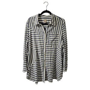 Chico's Splice Striped Tunic Blue Lyocell Tencel Breton Size 3 XL‎ 16-18